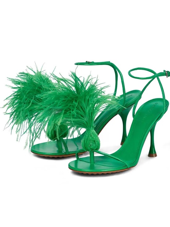 Bottega Veneta Shoes - BOTTEGA VENETA Dot feather-trimmed leather sandals